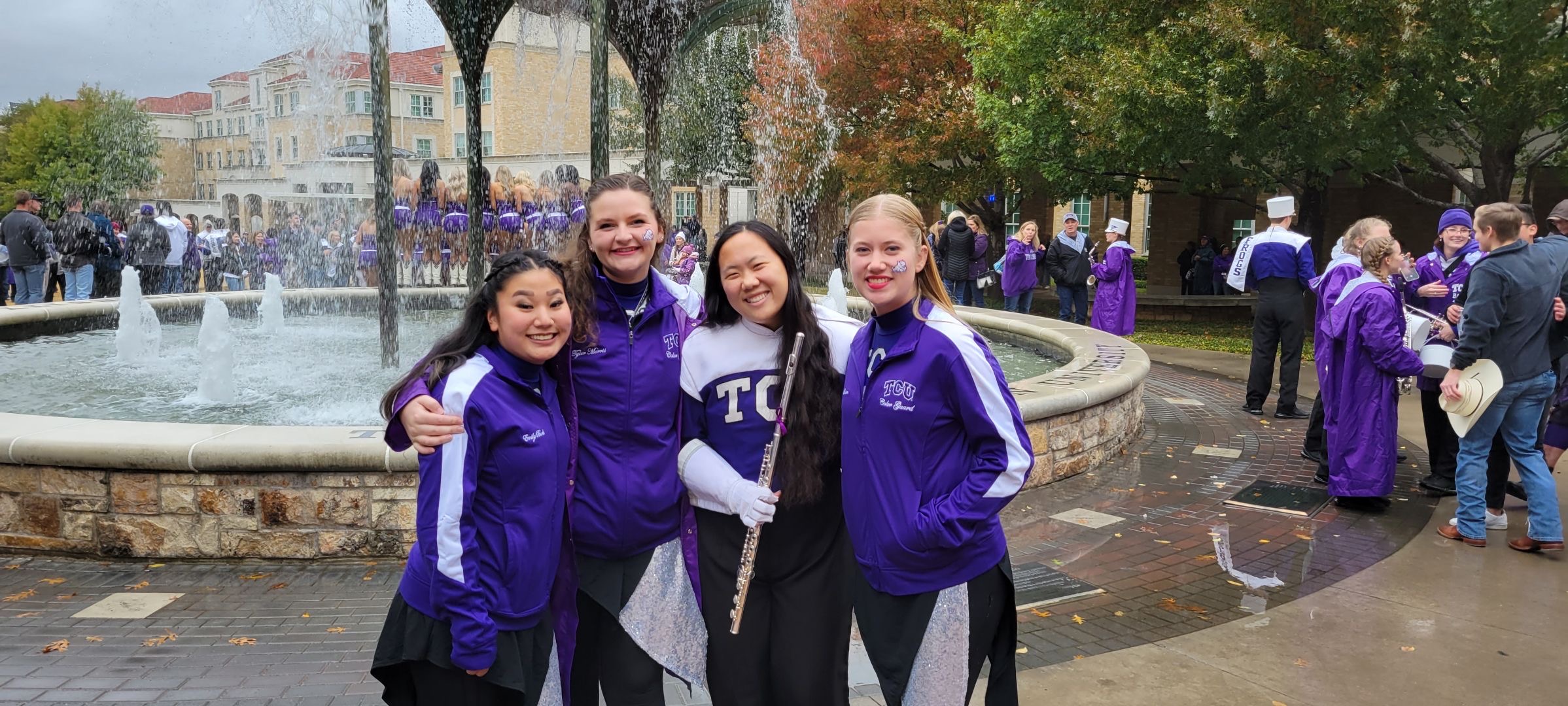 Leah Marut and bandmates in front of Frog Fountain